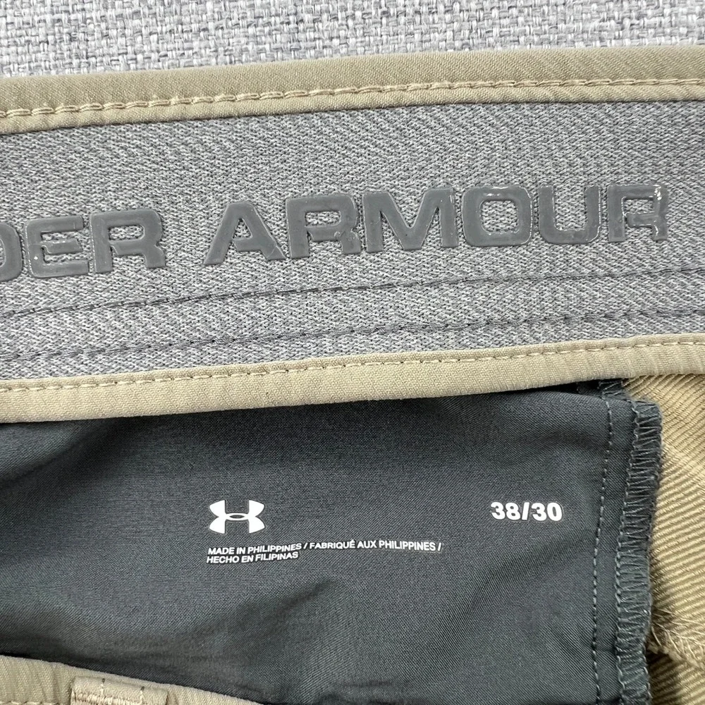 Under Armour Match Play Mens 38x30 Khaki Tan Performance Golf Pants Stretch Tech
